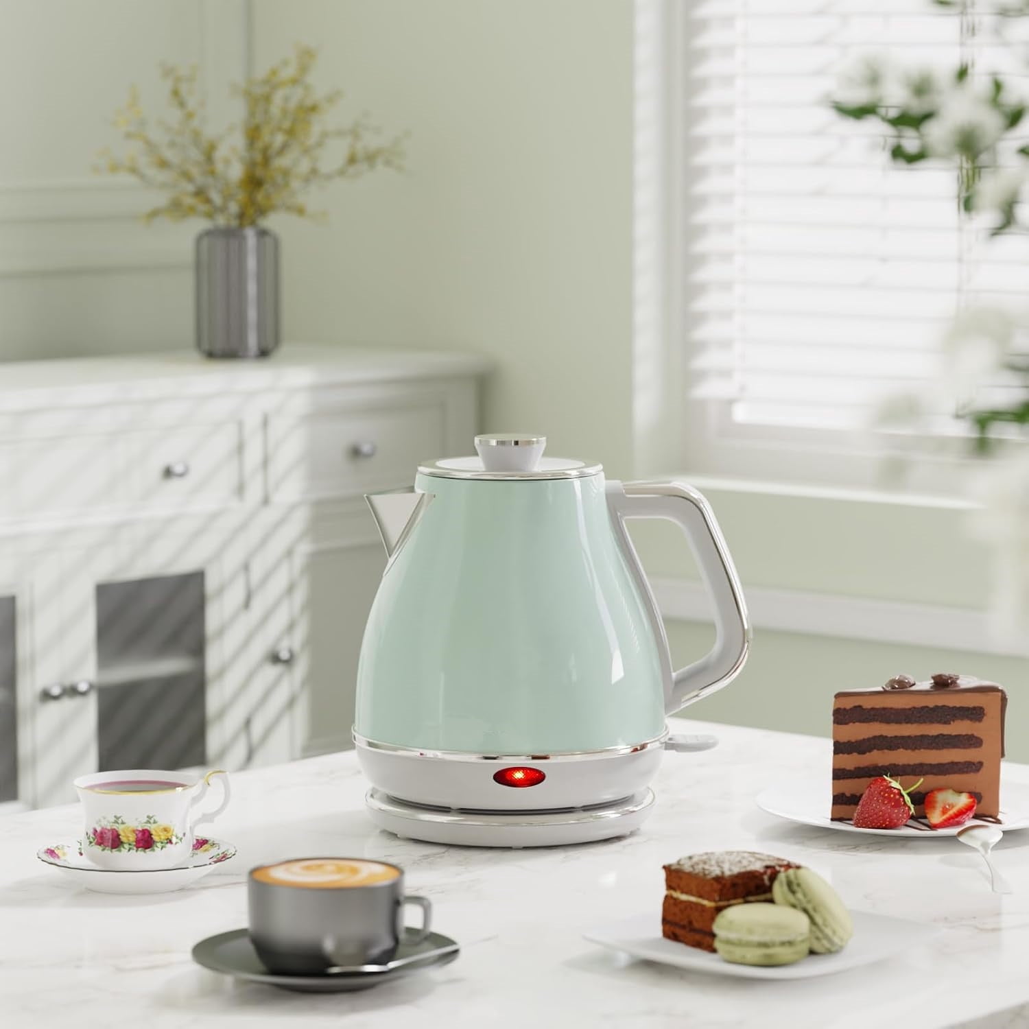 Electric Tea Kettle, 1500W /1.0L Hot Water Boiler Heater Pot, Retro ...
