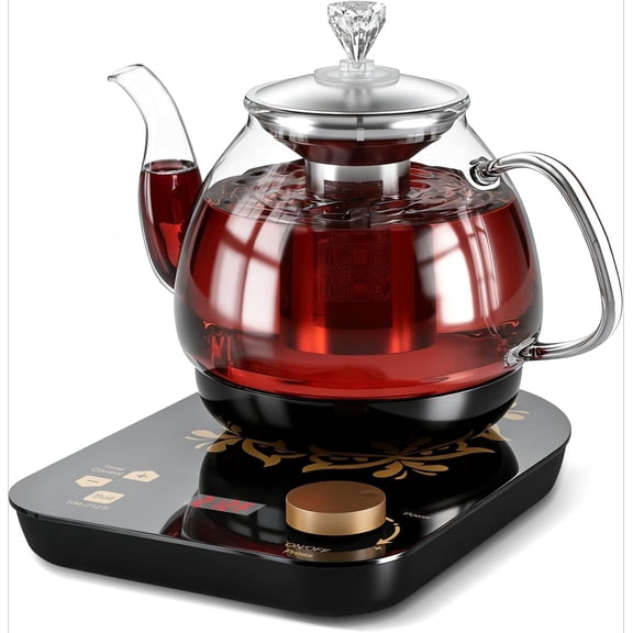 Electric Tea Maker with Infuser, 1 Precise Temperature Control, Glass Electric Kettle for Herbal,Flowers,Fruit Tea and Loose Leaf,BPA-Free,Auto Shut-Off,Brewing Program,Keep Warm,0.8L/27oz Black