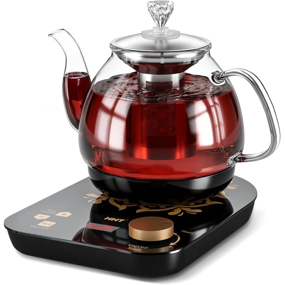 Electric Tea Maker with Infuser, 1 Precise Temperature Control, Glass Electric Kettle for Herbal,Flowers,Fruit Tea and Loose Leaf,BPA-Free,Auto Shut-Off,Brewing Program,Keep Warm,0.8L/27oz Black