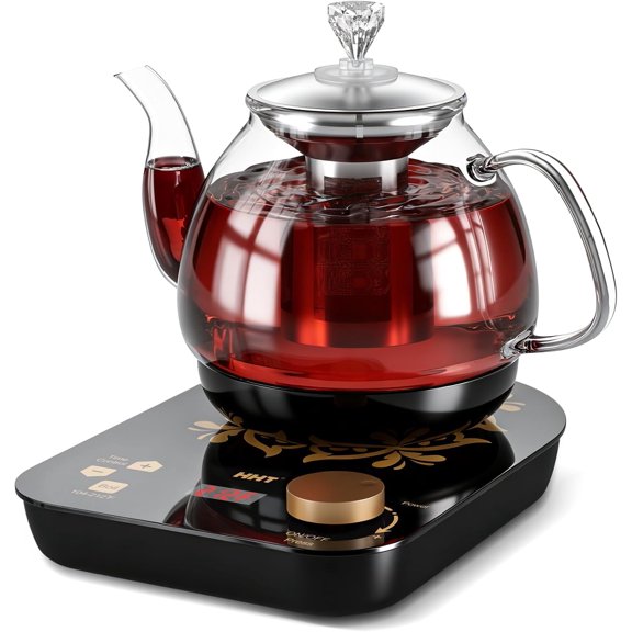 Electric Tea Maker with Infuser, 1 Precise Temperature Control, Glass Electric Kettle for Herbal,Flowers,Fruit Tea and Loose Leaf,BPA-Free,Auto Shut-Off,Brewing Program,Keep Warm,0.8L/27oz
