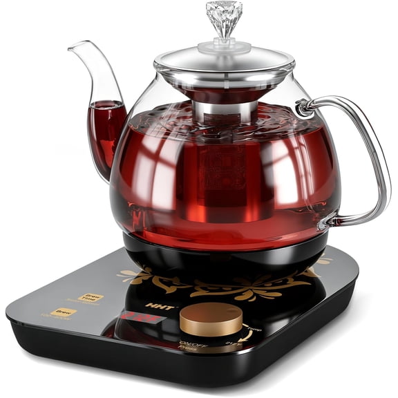 Electric Tea Maker with Infuser and 1 Temperature Control Glass Kettle for Herbal Fruit and Loose Leaf Tea BPA-Free Auto Shut-Off Keep Warm 0.8L Black