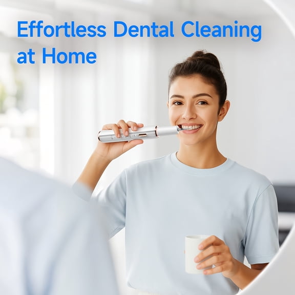 Electric Teeth Cleaning Device with LED Light, Interdental Plaque Removal Tool, 5 Cleaning Modes and 2 Replacement Heads for Dental Care at Home and Travel, Oral Irrigator-like Function