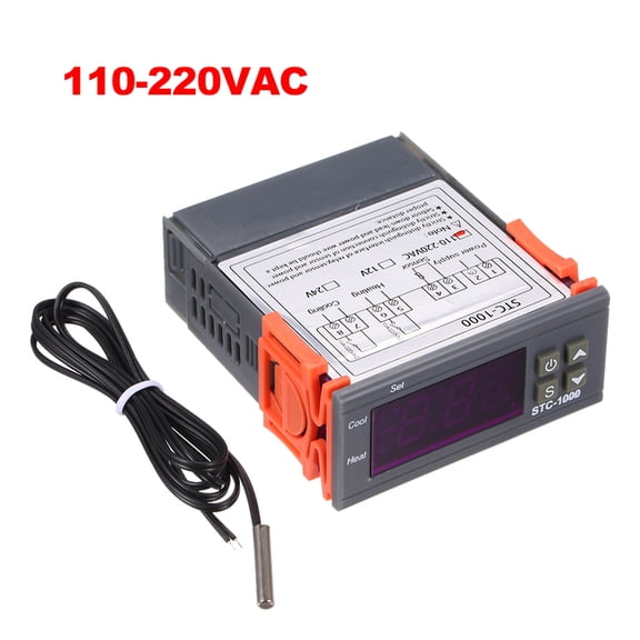 Electric Thermostat Digital Temperature Controller, Mini LED Display Heating Cooling Thermostat, Refrigerator Freezer Water Tanks Control, STC-1000 with Sensor