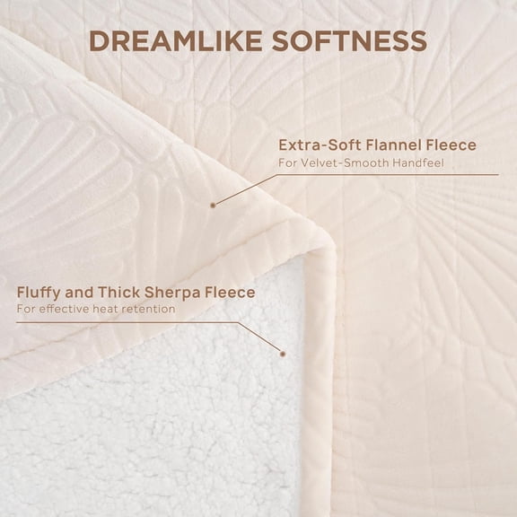 Electric Throw Blanket, Flannel Heated Throw with 6 Heating Levels and 2-10 Hours Auto-Off, Flower Jacquard Heated Blanket, Fast Heating & ETL Certification, 50" x 60" Inch, Beige