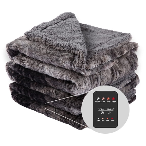 GONUES Electric Throw Shawl, 50x60, Soft Tie - Dye PV Fleece and Cotton Fleece AB - Sided, Gray