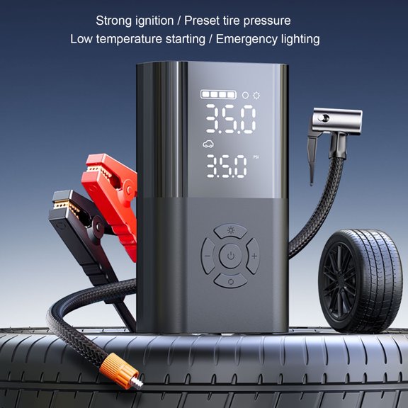 Electric Tire Pump Portable Tire Inflator 5 To 150PSI LCD Display Electric Car Tire Pump With Emergency Starter Digital Pressure Meter For Motorcycle Bike Automotive