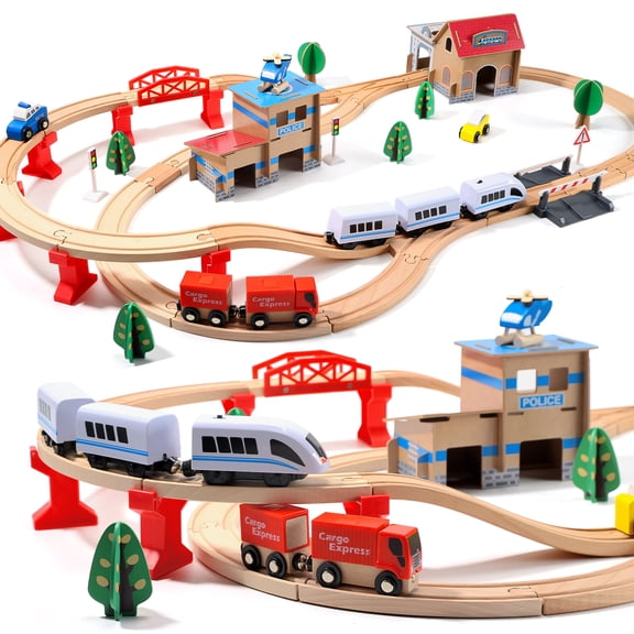 Electric Toddler Wooden Train Set Toy, 88 PCS Train Track Toys for 3 4 5 Years Old, Great Gift for Kids, Boys and Girls