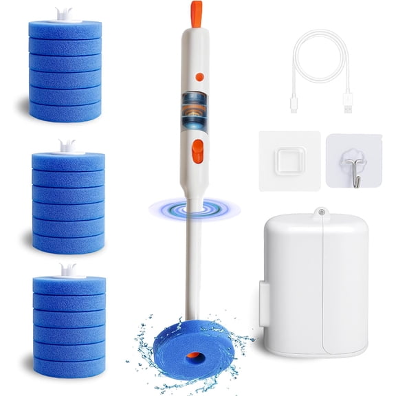 Electric Toilet Brush and Holder Set, 2025 New 4-in-1 Disposable Scrub Kit, 18 Refill Heads, 3-Speed Powerful Spinning, Rechargeable & Wall Mounted Toilet Cleaner Wand
