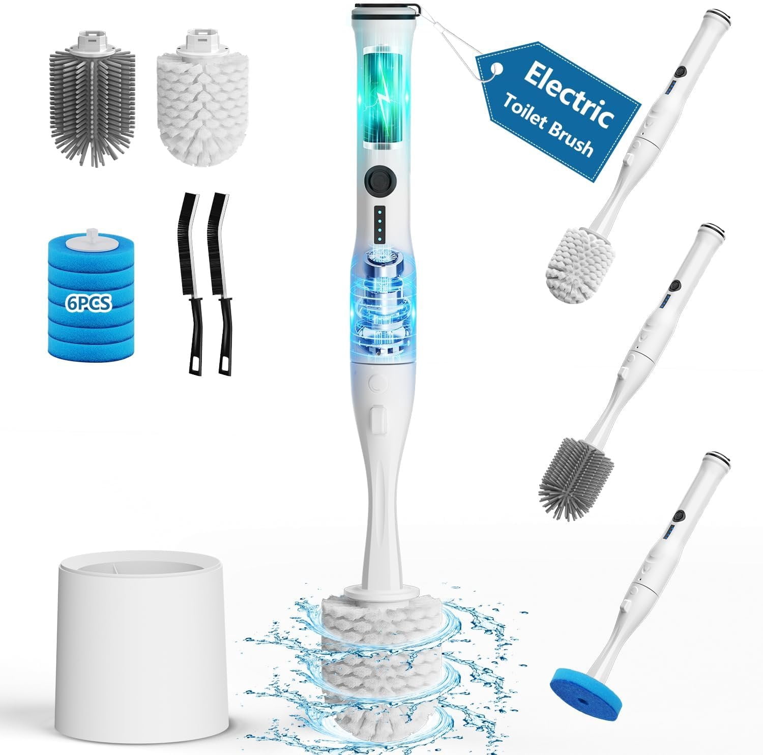 Electric Toilet Brush and Holder Set,  8 in 1 Electric Toilet Bowl Cleaning Kit with 8 Replaceable Brushes, Hard Nylon Brush and Soft  Brush, 6 Refills Disposable Cleaner Brush