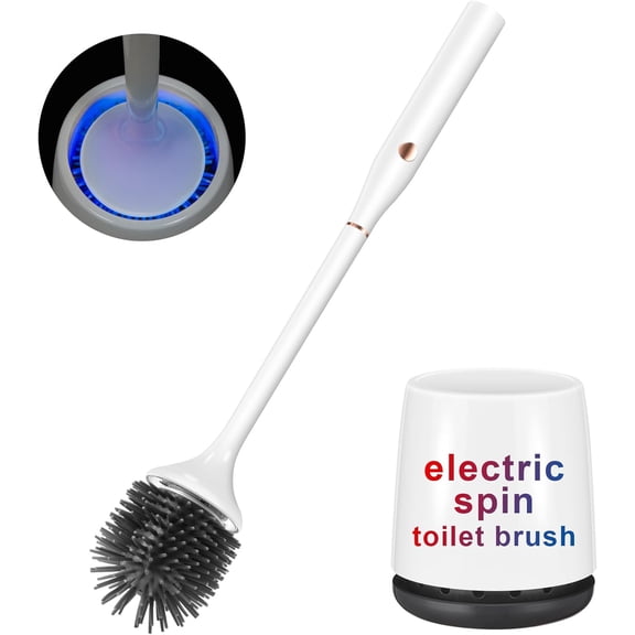 Electric Toilet Brush with Rotating Head and Ventilated Floor or Wall Mounted Holder Rechargeable 1 Pack