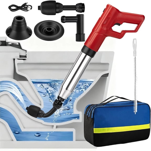 Electric Toilet Plunger,High Drain Unclogger Plungers for Bathroom, Shower, Floor Drains, and Versatile Clog Remover with Anti-Splash Design Safe & Efficient Tool(Red)