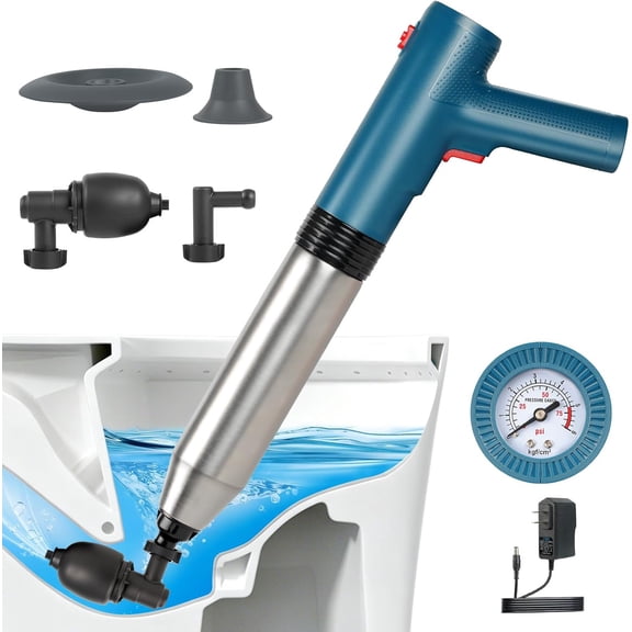 Electric Toilet Plunger, High Pressure Air Plunger for Bathroom, Splash-Free Drain Toilet Unclogger Auger, Heavy Duty Toilet Snake for Unclogging,One-Shot Clog Remover for Toilet&Kitchen