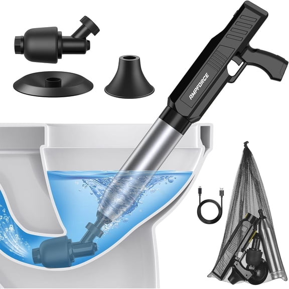 Electric Toilet Plunger with High-Pressure Air Pump and Adjustable Pressure Control (Ink Black)