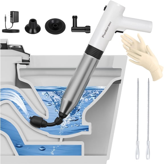 Electric Toilet Plunger with High-Pressure Air Pump for Toilets Sinks and Drains White