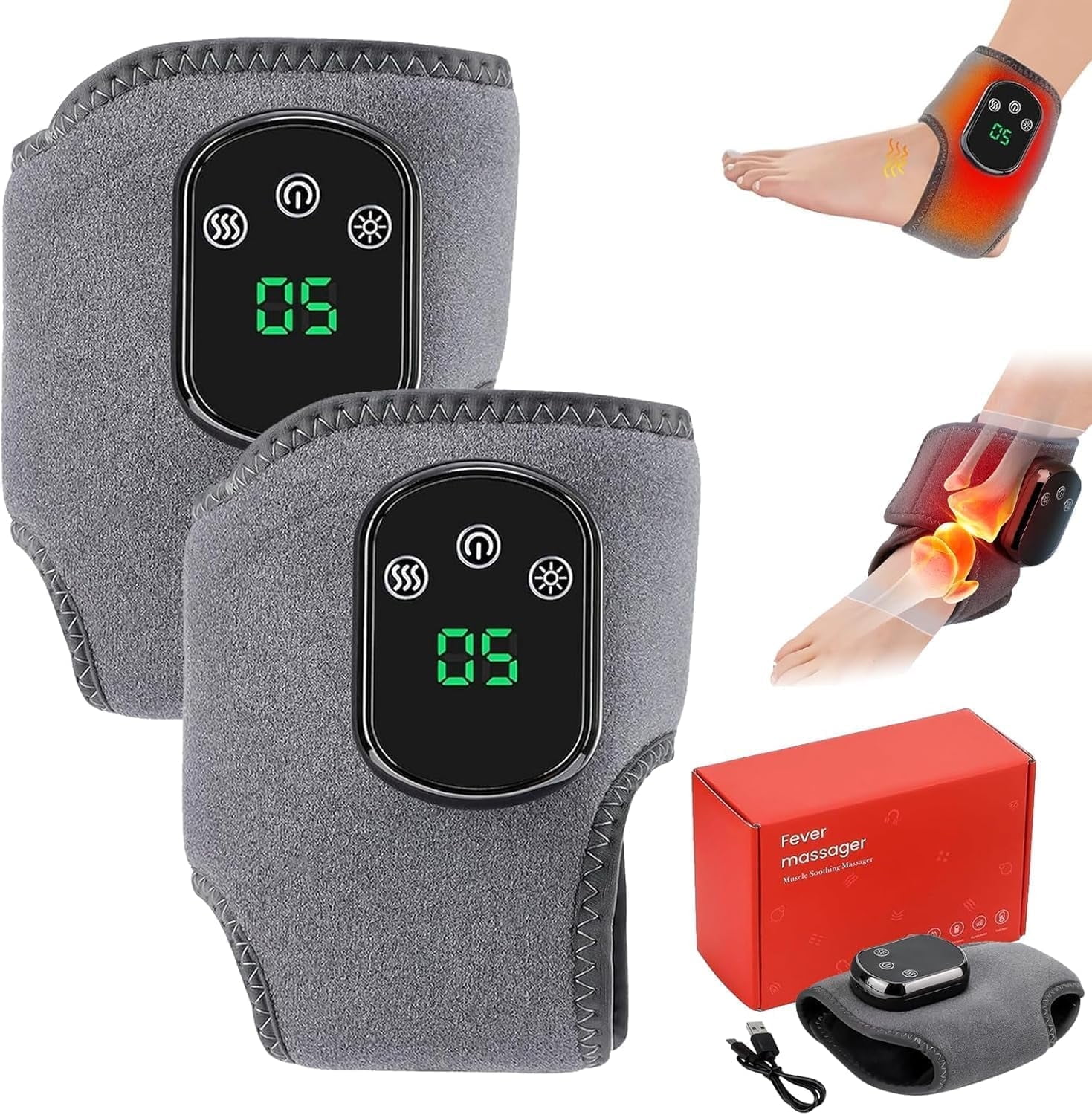 Electric Foot Massager,Wireless 3 in 1  Feet Ankle Massager  with 3 Vibration Mode,5 Heat Leavel & Smart Timer for Relaxation and Comfort