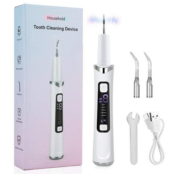 Electric Tooth Cleaner, 5 Modes & 9 Intensities with LED Light, 37kHz Sonic Cleaning for Home Use, Portable Teeth Cleaning Device, Type-C Rechargeable, White