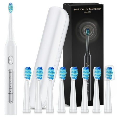 Electric Toothbrush, 40,000 VPM Rechargable Travel Sonic Toothbrush for Adults and Kids, IPX7 Waterproof Whitening Tooth Brush with 8 Dupont Brush Heads, 5 Modes, 2 Min Smart Timer & Travel Cases