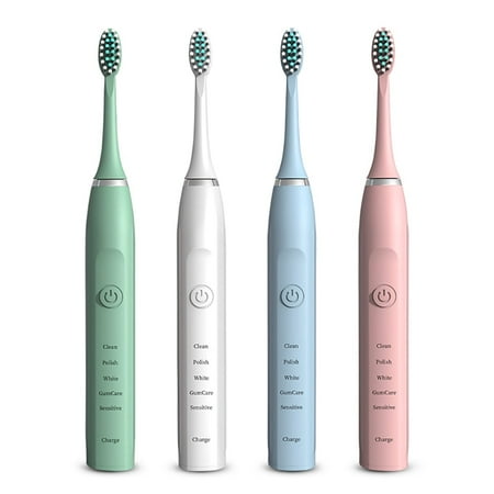 Electric Toothbrush 5 Modes USB Rechargeable Waterproof Electric Toothbrush with 6 Replacement Toothbrush Heads, 2 Minutes Build in Smart Timer, White