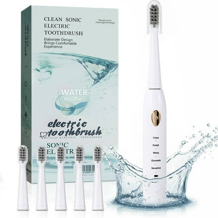 Electric Toothbrush for Adults and Kids, Rechargeable Toothbrush with 4 Brush Heads,5 Modes and 2-Minute Smart Timer Reminder, Travel Toothbrush IPX7 Waterproof