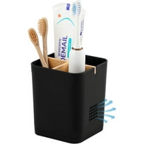 Electric Toothbrush Holder 3 Slots Tooth Brushing Holder with Bamboo Dividers for Bathrooms, Plastic Toothbrush and Toothpaste Organizer for Shower, Countertop, Vanity, Black