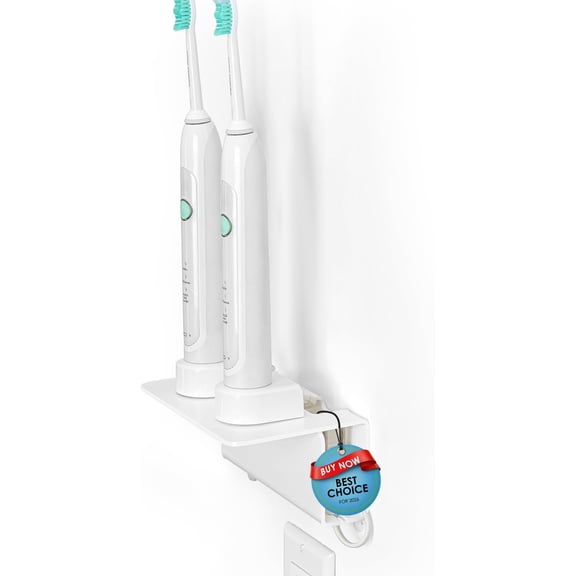 Electric Toothbrush Holder for Bathroom, Acrylic Electric Toothbrush Holder Wall Mounted Come with Cable Organizer, Saving Space and Convenient Charging - White