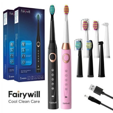 Electric Toothbrush Rechargeable 3 Replacement Head Clean Pink&Black