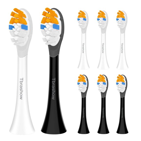 Electric Toothbrush Replacement Heads Compatible with Philips Sonicare Toothbrush Heads, Ultra-Soft DuPont Bristles, Gentle Plaque Removal, White & Black, 8-Pack