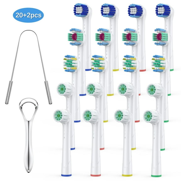 Electric Toothbrush Replacement Heads Compatible with Oral B, 4 Types ,20 Pack +2 Tongue Scraper