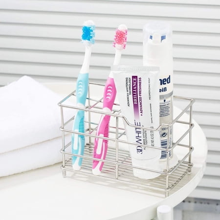 QISHI Electric Toothbrush Toothpaste Holder, Stainless Steel Bathroom Stand or Wall-Mounted, Silver