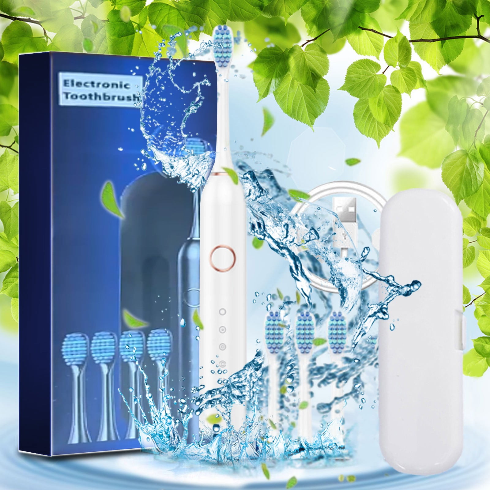 Electric Toothbrush with Travel Case – 4 Brush Heads, 6 Cleaning Modes ...