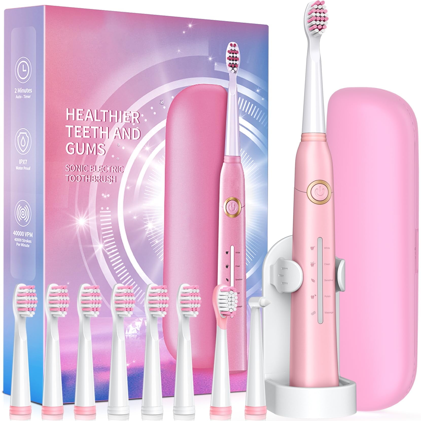 Electric Toothbrush with Travel Case, Sonic Toothbrush for Adults with ...
