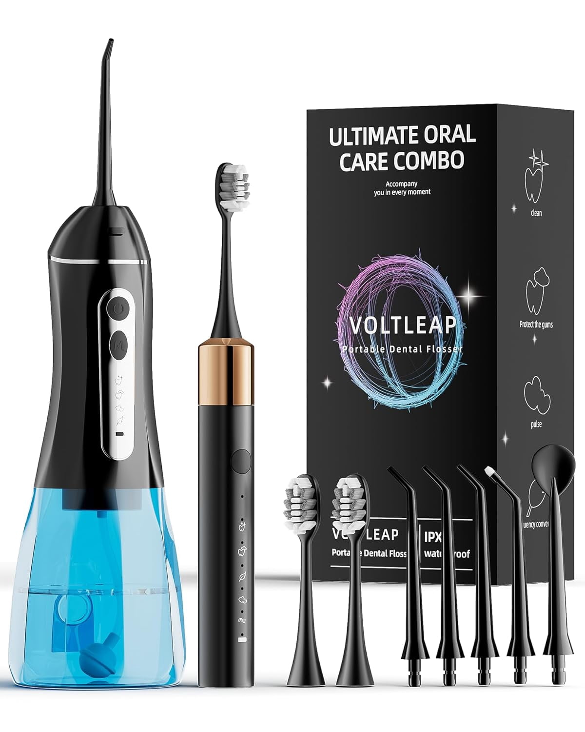 Electric Toothbrush with Water Flosser for Teeth, Sonic Electric Toothbrush and Electric Floss for Adults and Kids, Water Dental Picks, Cleaning and Flossing Dental Care, Waterproof