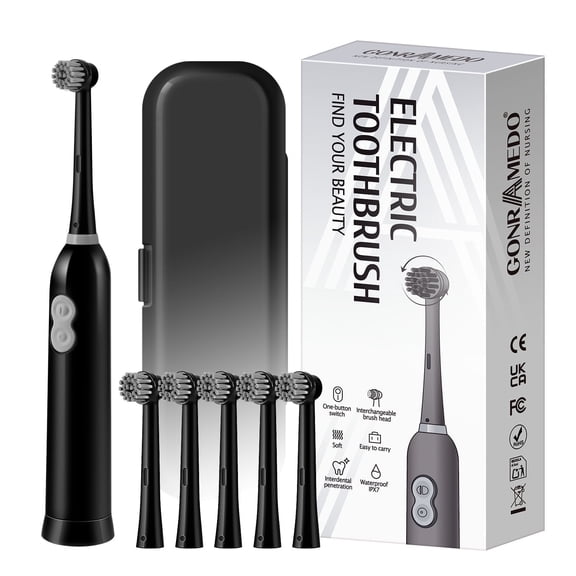 Electric Toothbrush with 6 Rotating Brushheads, Better Cleaning Effect, Replaceable Battery, Portable Case Travel,Gift