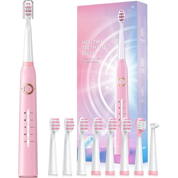 Electric Toothbrushes for Adults, One Charge Last 30 Days, Rechargeable Electric Toothbrush with 40000 Vpm Deep Clean, 5 Modes, 8 Brush Heads, Power Toothbrush, Pink