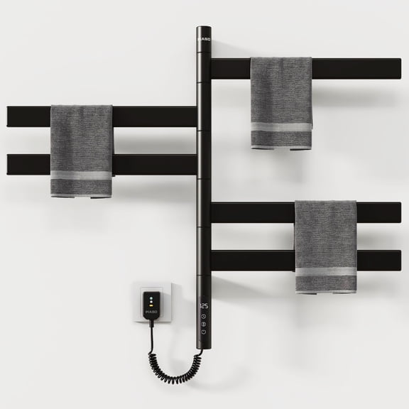 Electric Towel Warmer for Bathroom Wall Mounted, Rotatable Heated Towel Rack with Timer & 4 Temperature Adjustments, Fast Heating Drying Towel Heater for Home SPA Hotel, Black