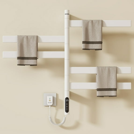 Electric Towel Warmer for Bathroom Wall Mounted, Rotatable Heated Towel Rack with Timer & 4 Temperature Adjustments, Fast Heating Drying Towel Heater for Home SPA Hotel, White