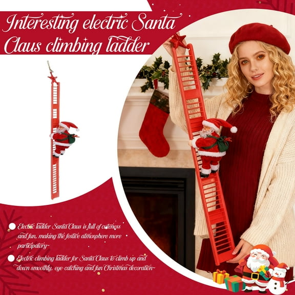 Electric Toy Decorative Climbing Ladder Christmas Ornaments 24 Inches, Plush Santa Claus Climbing Toy, Creative Xmas Decor for Holiday Home,red