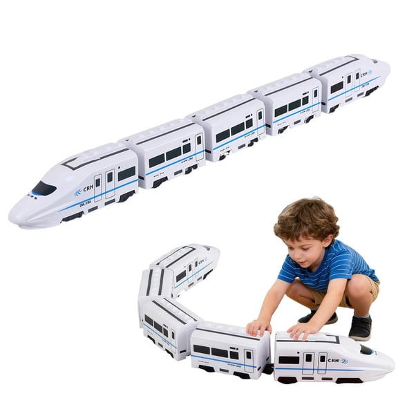 Electric Toy Train Set, 5 Pack High Speed Bullet Train with Lights and Sound, Bump & Go Battery Operated Subway Toy for Kids Age 3+