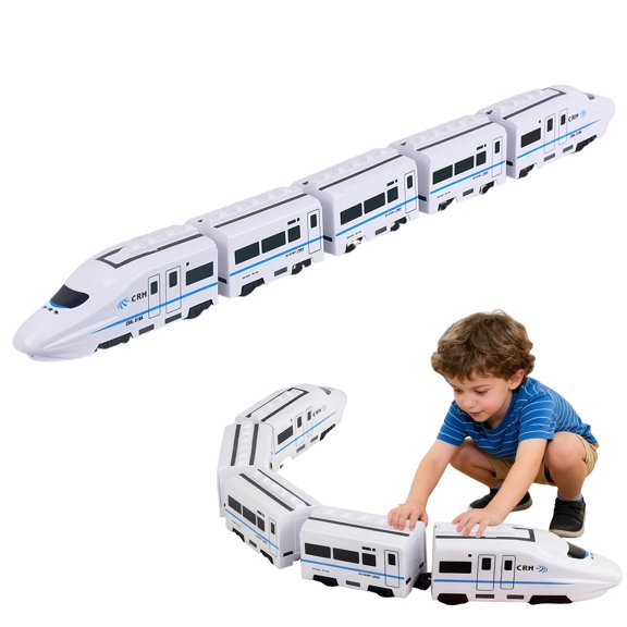 Electric Toy Train Set, 5 Pack High Speed Bullet Train with Lights and Sound, Bump & Go Battery Operated Subway Toy for Kids Age 3+
