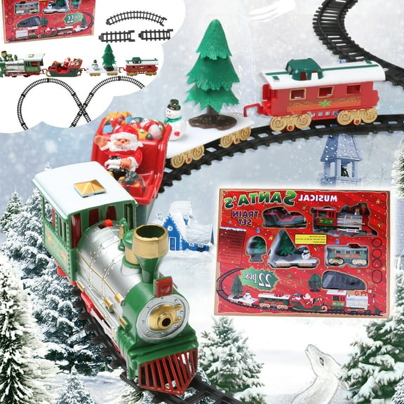 Electric Toy Train Set, Battery-Powered Train Toys Set w/ Smoke, Realistic Lights & Sounds Railway 4 Cars and Tracks Kits, Gifts for 3 4 5 6 7 8+ Year Old Boys Girls