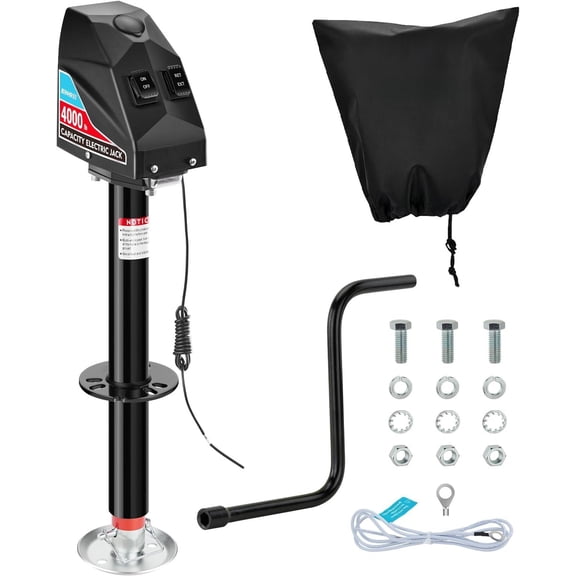 Electric Trailer Jack 4000lbs, Heavy Duty RV Electric Power Tongue Jack for Travel Trailer A-Frame Camper, with Manual Crank Handle & Weatherproof Cover, 22" Lift, 12V DC with Wiring