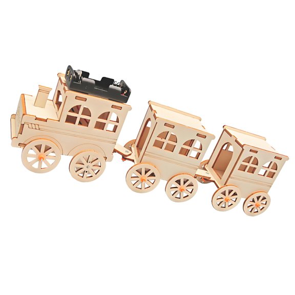 Electric Train Model Assembly Set, Wooden Train with Locomotive and Two Carriages for Classroom Handcraft Projects