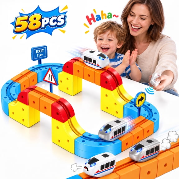 Teblint Electric Train Set, 58Pcs Race Track Anti-Gravity 3D Train Track with Dual Motorized Cars & Remote Control, STEM Learning Building Toy Gift for Boys & Girls Ages 3-8 Birthday Christmas