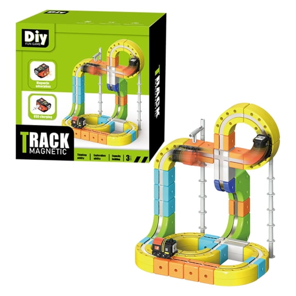Electric Train Set with 3D Magic Flexible Race Tracks, Race Car Track Easy to Detach,Magnetic 3D Cube Assembly Tracks Flexible Race Track With 360° Loops Embedded Layouts & Motorized Car(105 PC)