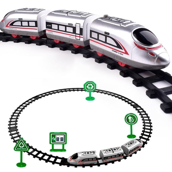Electric Train Set, Battery-Powered Locomotive with Circular Track & Signal Signs, Easter Birthday Gift for Boys Girls