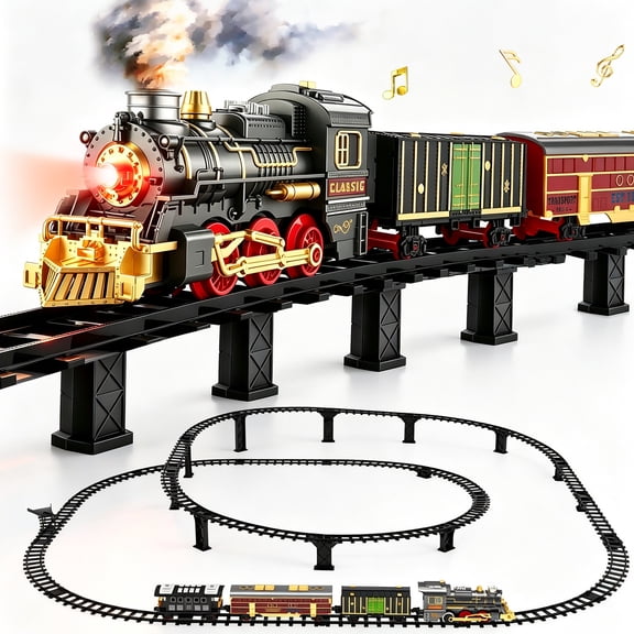 UFULMN Electric Train Sets Christmas Train Steam Locomotive Deluxe 2-Layer Tracks with Lights & Sounds Rechargeable for Kids Boys Girls 3 Years +