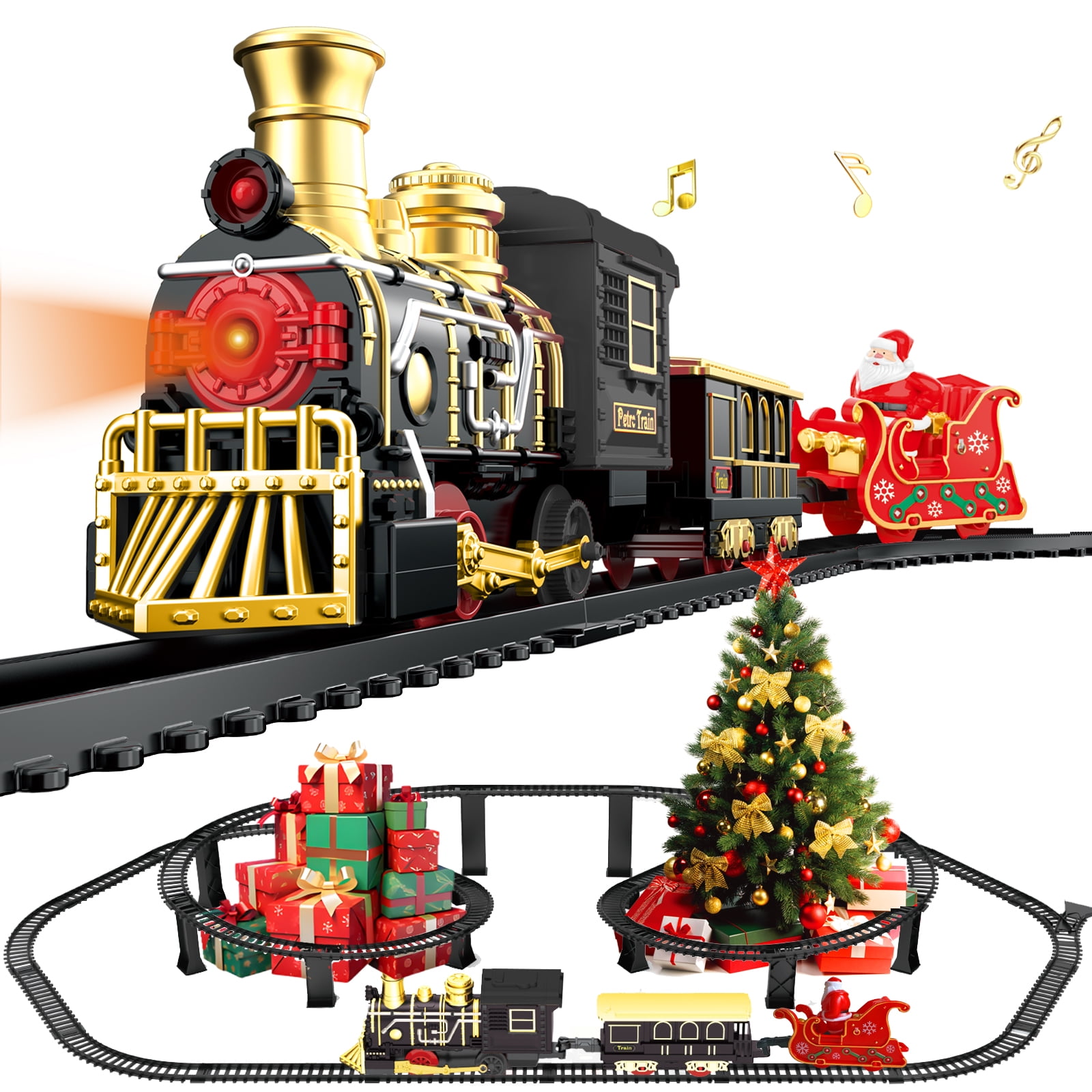 UFULMN Electric Train Set with 3D Elevated Tracks Quiet Mode Christmas Train Maximum Recommended Age 3+ for Kids Material