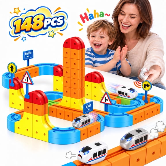 Teblint Electric Train Set, 148Pcs Race Track Anti-Gravity 3D Train Track with Dual Motorized Cars & Remote Control, STEM Learning Building Toy Gift for Ages 3-8 Boys & Girls Birthday Christmas