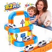 Teblint Electric Train Set, 82Pcs Race Track Anti-Gravity 3D Train Track with Dual Motorized Cars & Remote Control, STEM Learning Building Toy Gift for Boys & G