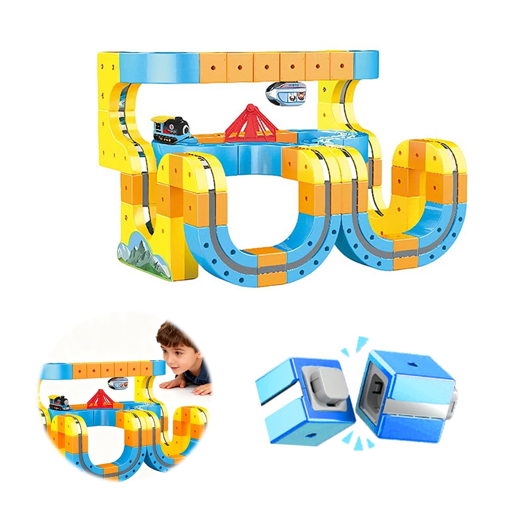 Circuit Train Électrique Click Rail 123pcs - Piste Flexible 3D Gravity-Defying Pour Enfants, Voiture Motorisée STEM, Cadeau 3+ Ans